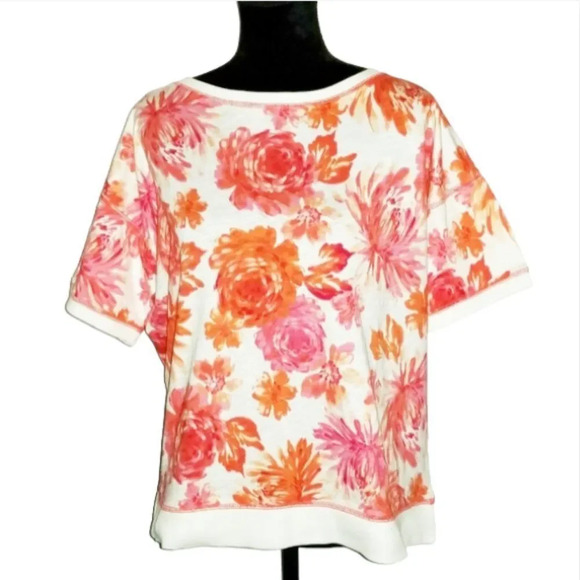 Jones New York Sport Petite‎ X-Large Short Sleeve Floral Cotton Top - Picture 1 of 8
